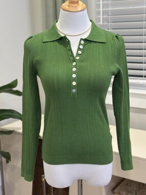 FRNCH Green Ribbed Polo Sweater